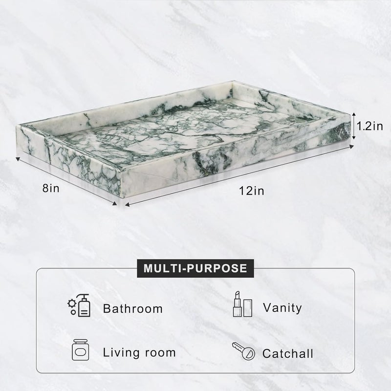 Homaura Marble Bathroom Tray for Countertop & Home Decor, Natural Decorative Marble Tray for Jewelry & Perfume Organizer, Luxury Stone Vanity Trays for Dresser, Kitchen Counter, 12" x 8", Jade Green - Image 3